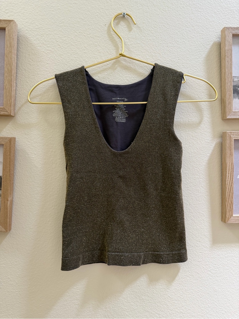 Free People Metallic Scoop Neck Tank - Olive/Black